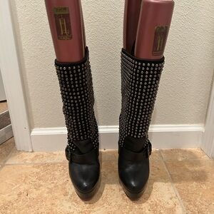 Studded Black Leather Boots